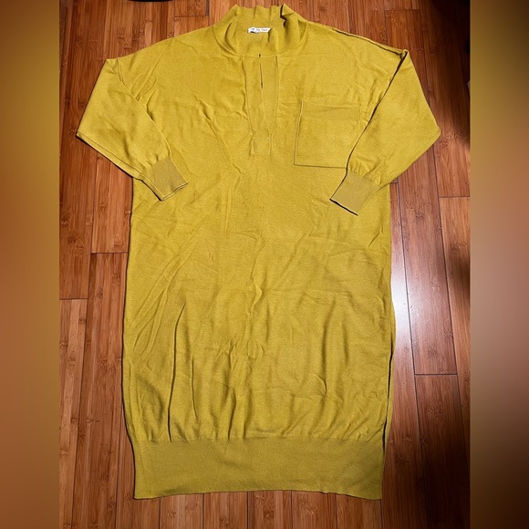 FREE PEOPLE Dana Maxi Luxe Polo Cashmere Sweater Dress Gold Size L. - Picture 3 of 16